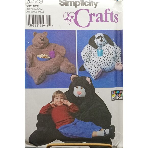 UNCUT Vintage Simplicity Crafts 9229 Child Size Animal Bean Bag Chair Pattern - Picture 1 of 2